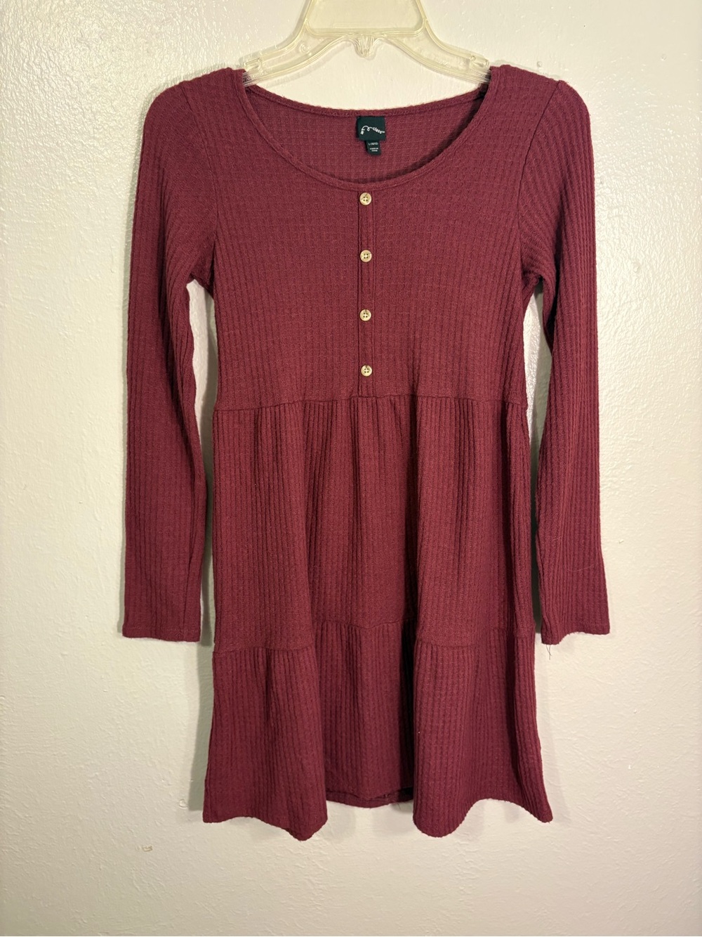 Art Class Girls size L 10/12 Burgundy Plum Mauve Dress Faux Button Soft